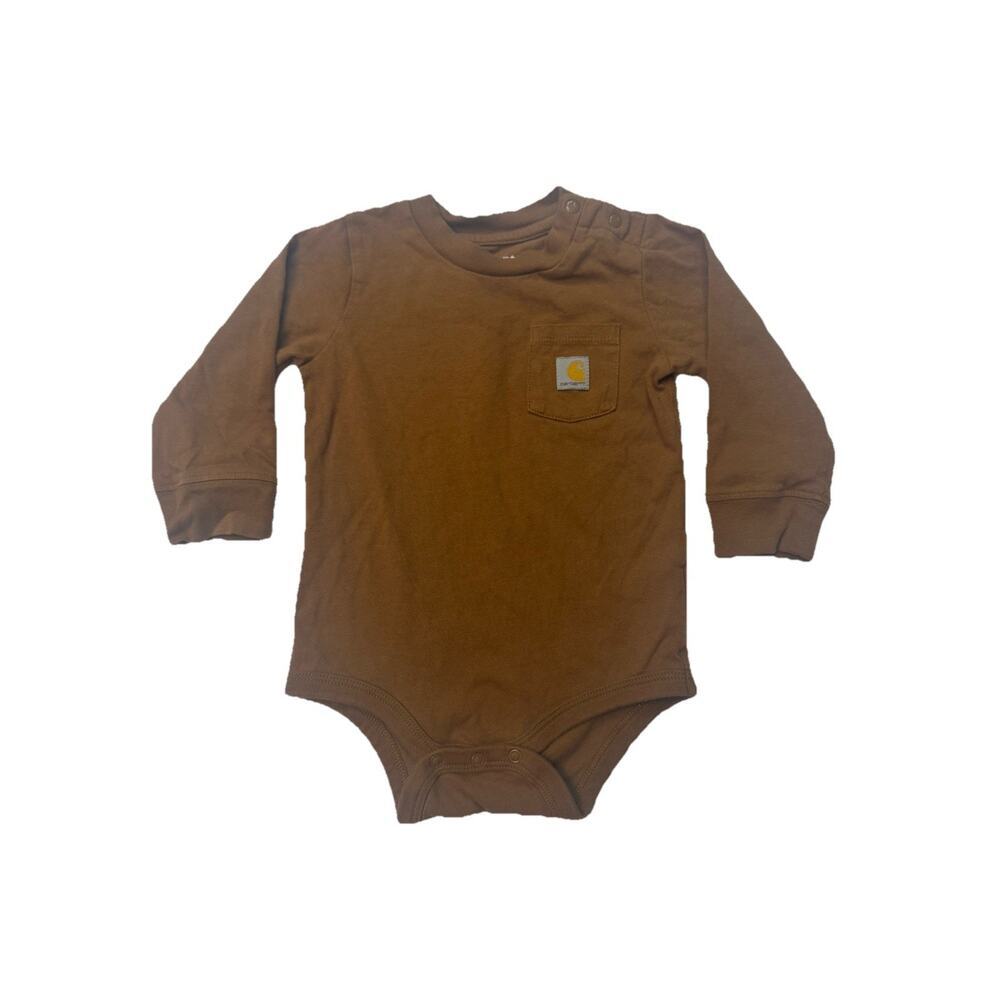 Carhartt Baby Bodysuit 12M Brown Long Sleeve Pocket Infant Romper
